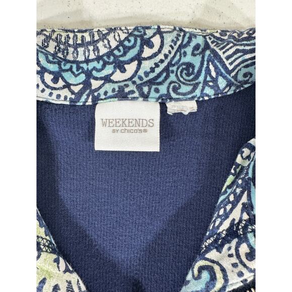 Chicos Weekends Jacket Size 3 or XL Navy Blue Full Zip‎ Pockets Cotton Blend - Picture 4 of 8